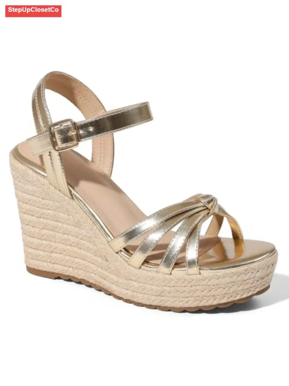 Linen Straw Espadrille Wedge Sandals | Open Toe Platform with Adjustable Buckle